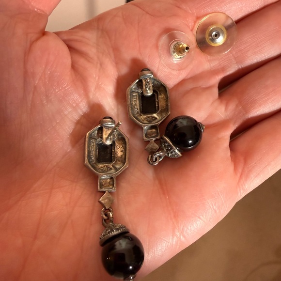 Judith Jack vintage Art Deco Sterling silver Onyx Dangle Earrings - Picture 7 of 16